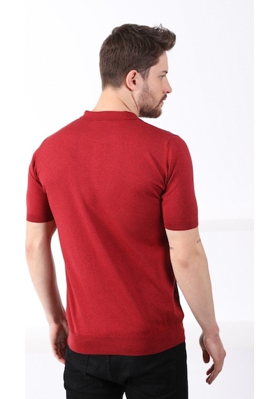 Ferraro Tarçın/Laci Polo Yaka Fermuarlı Erkek Pamuk Triko T-Shirt-Kırmızı