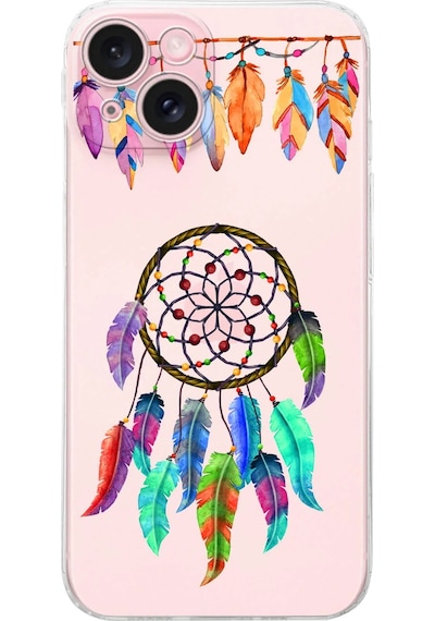Apple Uyumlu iPhone 15 İle Nazar Boncuğu 6 Baskılı Kamera Korumalı Şeffaf Silikon Kılıf