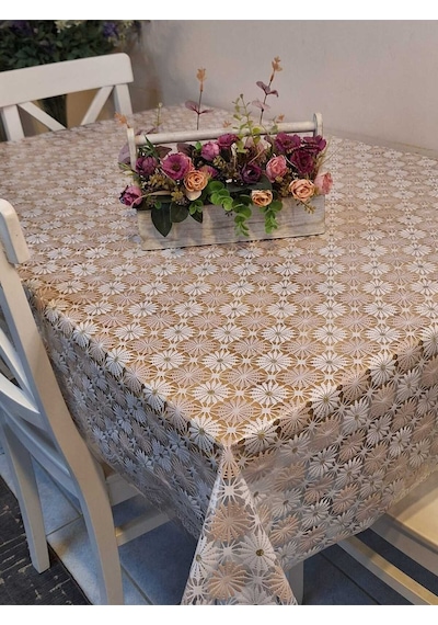 İthal Pvc Muşamba - Desenli Silinebilir Masa Örtüsü 11lace015 Bej