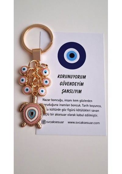 Hediyelik Çoklu Nazar Boncuklu Şeker Pembe Şans Kaplumbağa Anahtarlık
