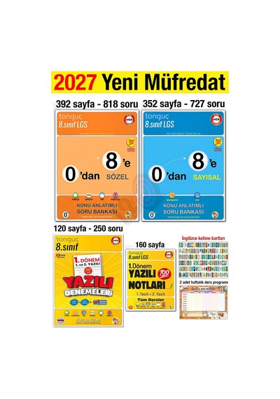 8. Sınıf 2027 0'dan 8'e Konu Anlatımlı Soru Bankası Seti 1. Dönem Yazılı Denemeleri Notları