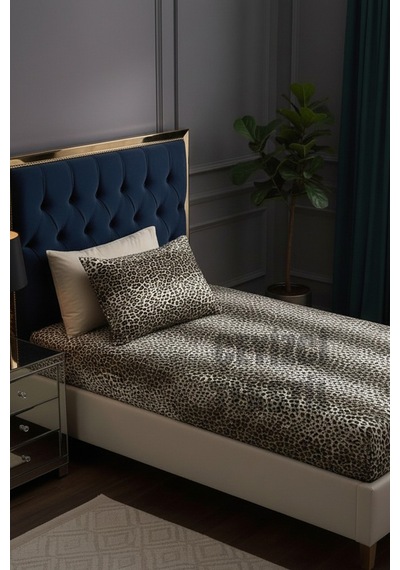 Lastikli Çarşaf 1 Yastık Kılıfı - Leopar - Tek Kişilik Çok Renkli