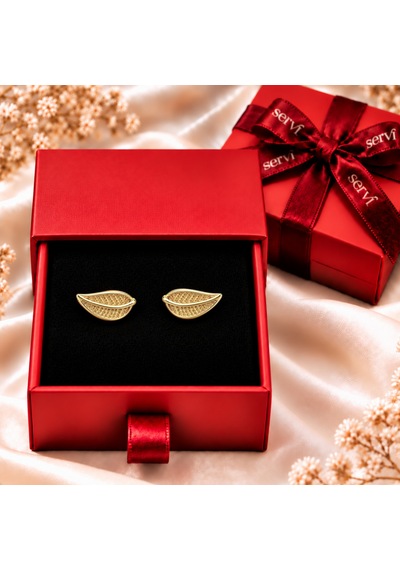 Servi 925 Ayar Gümüş Golden Leaf Yaprak Küpe-543 Altın - Gümüş