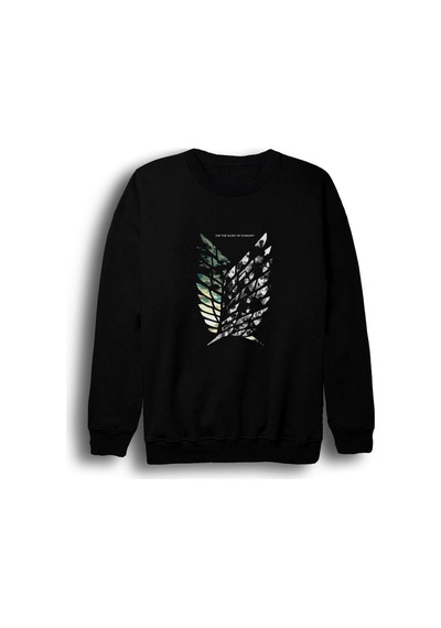 Erkek Bisiklet Yaka Sweatshirt Attack On Titan Anime Baskılı Siyah