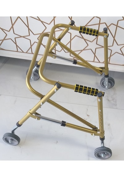 Çocuk Dört Tekerlekli Frenli Katlanabilir Ters Walker Küçük