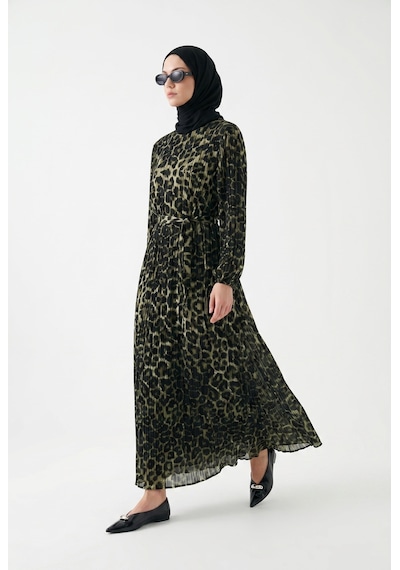 Armine Trend Leopar Desenli Şifon Elbise Siyah 24kt907