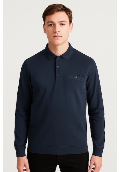 Ercan Regular Fit Polo Yaka Uzun Kol Sweatshirt - 7418 Lacivert