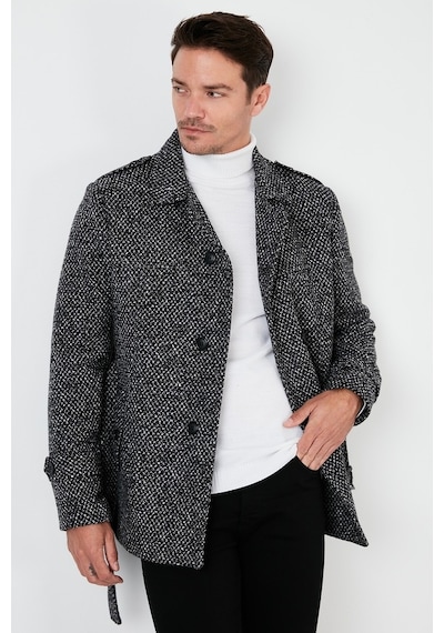 Buratti Slim Fit Cepli Pamuklu Kaşe Erkek Kaban 5841015 Siyah Noktalı