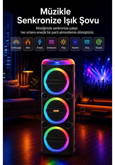 Taşınabilir Mikrofonlu 90w Led Işıklı Bluetooth Karaoke Hoparlör Seti
