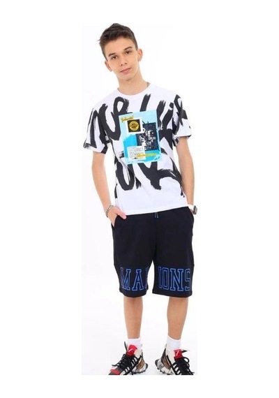 Marions Erkek Çocuk Pamuklu Geniş Kesim Baskılı T-shirt-13736-beyaz Beyaz