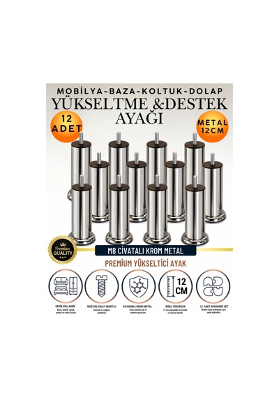 24'lü Set 12 Adet Ayak Ve Aparat 12 Cm M8 Vidalı Metal Krom Ayak Mobilya Ayağı Baza Ayağı Kanepe Ayağı Koltuk Ayağı Yatak Ayağı Yükseltme Ayağı Dolap Ayak Sehpa Sandık Ayakları Değişim Destek Ayağı Krom Krom 24'lü Set 12 Adet Ayak Ve Aparat 12 Cm M8 Vidalı Metal Krom Ayak Mobilya Ayağı Baza Ayağı Kanepe Ayağı Koltuk Ayağı Yatak Ayağı Yükseltme Ayağı Dolap Ayak Sehpa Sandık Ayakları Değişim Destek Ayağı Krom Krom