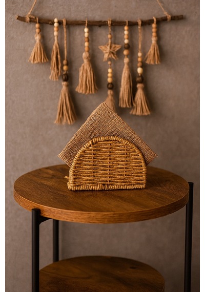 Rattan Oval Hasır Peçetelik Kahverengi