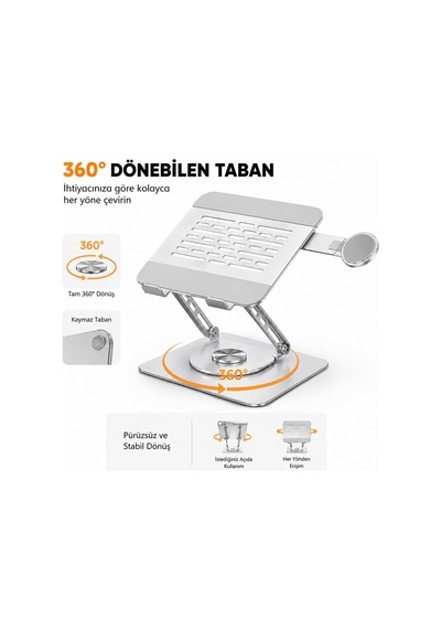 Lexroo Laptop Stand Karbon Çelik 360 Döner Ergonomik Yükseklik Ayarlı Soğutucu Magsafe Uyumlu