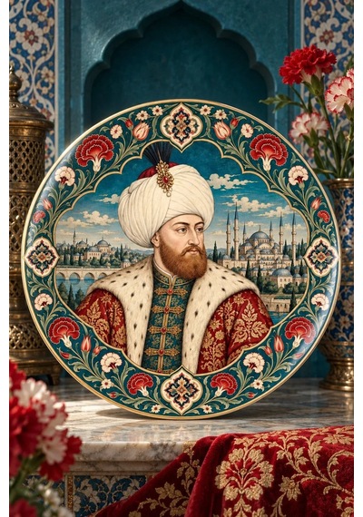 Dekoratif Duvar Tabağı Cihan Hükümdarları Dekorlu Seramik Tabak Mor