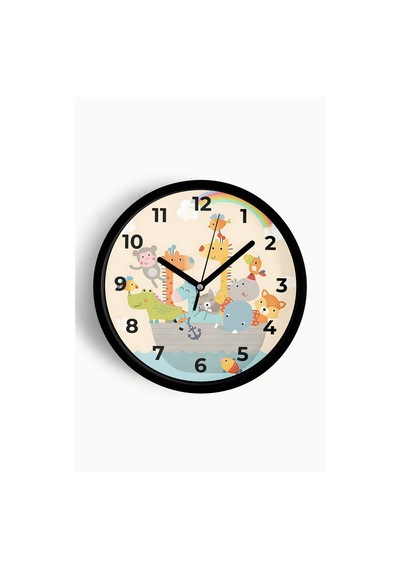 Gemideki Sevimli Hayvanlar Modern Tasarım Çocuk Odası Duvar Saati - 30cm - Önü Camlı Siyah Kasa-jh0853 Siyah