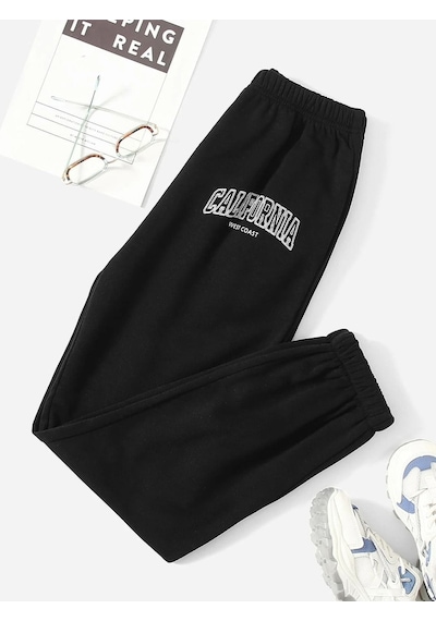 California West Coast Eşofman Altı Jogger - Siyah Baskılı Lastik Paça Yüksel Bel Siyah-20301 California West Coast Eşofman Altı Jogger - Siyah Baskılı Lastik Paça Yüksel Bel Siyah-20301