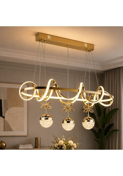 Ey-El Tasarım Kuzey Sıralı Gold Kaplamalı 3 Renk Sarkıt Led Avize Modern Gold
