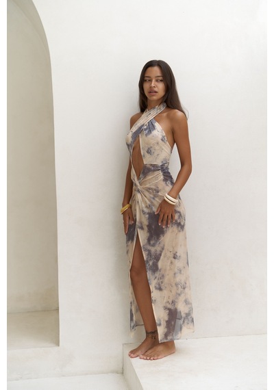 Mai Collection Mai Studios Co. Enonireh Dekolteli Sarı Uzun Elbise sarı