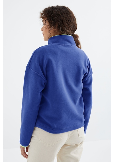 TOMMYLIFE Saks Yarım Fermuar Etek Ucu Büzgülü Dik Yaka Standart Kalıp Kadın Polar Sweatshirt - 97234