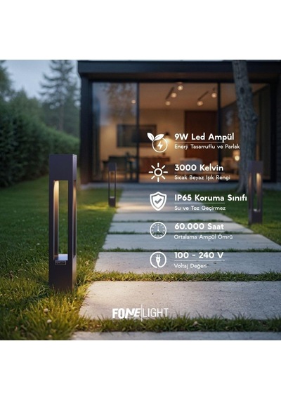 Aka010 Alüminyum Led Bollard Bahçe Aydınlatması Ip65 Dış Mekan Peyzaj Yürüyüş Yolu Villa Bahçe Direk Lambası Antrasit 7w / 9w 100x100x750 Mm 3000k