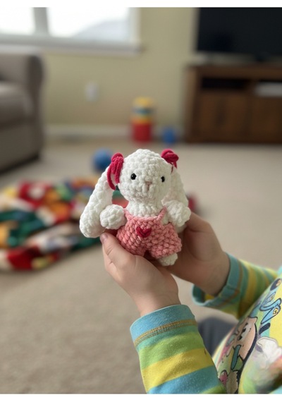 Amigurumi Kadife Örgü Küçük Boy Oyuncak Tavşan Beyaz Boy 8 CM En 6 CM Kulak 5 CM