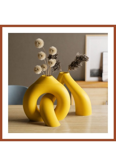 Bezos 3d Baskı Interlocking Vazo - İç İçe Geçen Dekoratif Vazo-sarı Pro