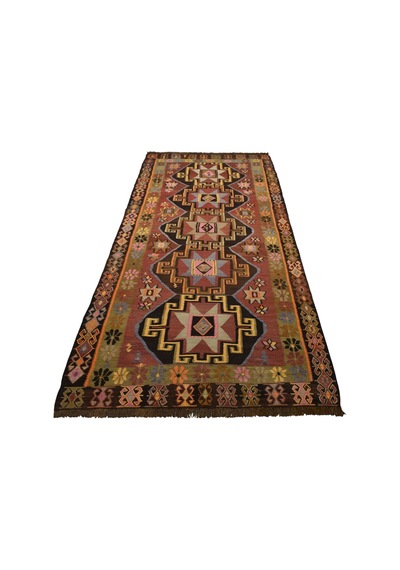 Zehra Abla Halı El Dokuma Tek Parça Yıldızlı Kars Kağızman Yün Kilim 7131 Çok Renkli