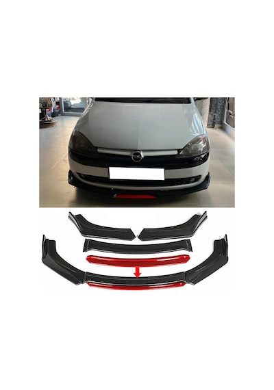 Opel Corsa C Kırmızı Renkli Ön Lip 4 Prç P.siyah Abs