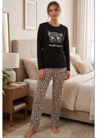 Genel Pamuklu İnterlok Kadın Pijama Takımı Siyah
