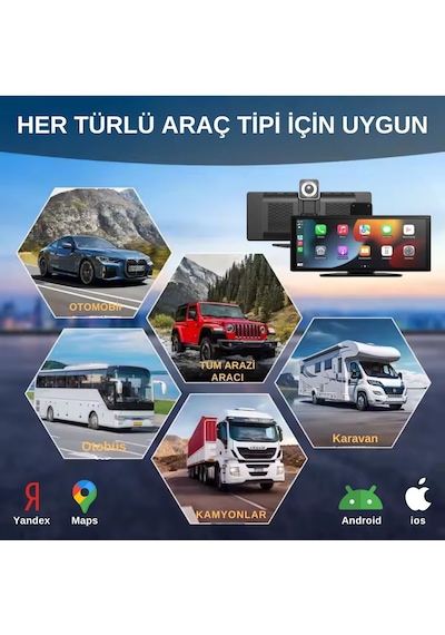 Dokunmatik 10.26 İnç 4k+1080p Çift Kameralı Kablosuz Carplay Wifi Bluetooth Set
