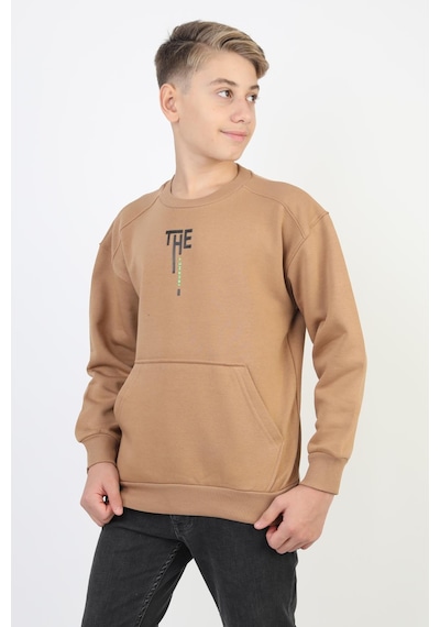 Kanguru Cepli Bisiklet Yaka Erkek Çocuk Sweatshirt-90901 Kahverengi