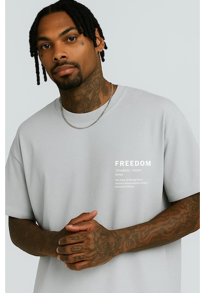Freedom Baskılı Unisex T-shirt Gri