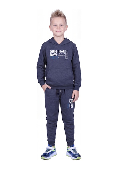 Panios Kids 3'lü Kanguru Cepli Kapüşonlu Baskı Detaylı 6 Parça Erkek Çocuk Eşofman Takımı Füme - Lacivert
