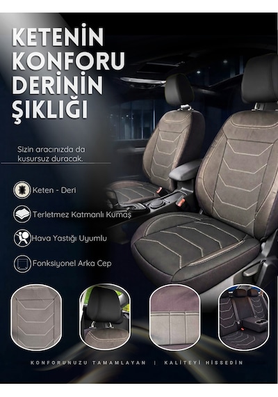 Linum Serisi Keten Kumaş Oto Koltuk Kılıfı Renk-774 Siyah Beyaz