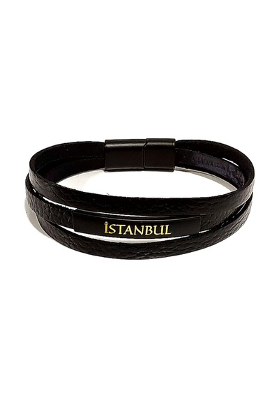 Black İstanbul Edition Hakiki Deri Erkek Bileklik-1159 Antrasit