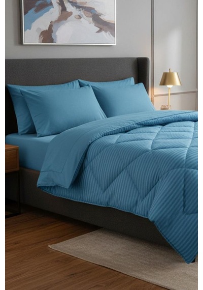 Satin Pollysaten Comforter Çift Kişilik Yorgan Seti Turkuaz Turkuaz