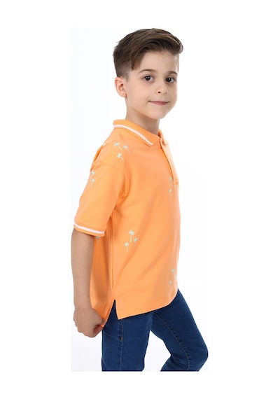 Toontoy Kids Toontoy Erkek Çocuk Polo Yaka Palmiye Baskılı Tişört Oranj