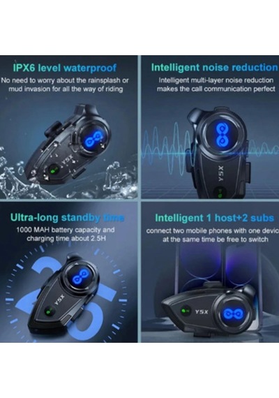 Y5x Rgb Işıklı Intercom 5 Kişi Bağlantılı 1000mah Motosiklet Bluetooth Kulaklık Seti
