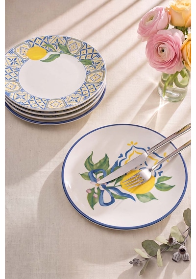 Limon Bliss Ege Pasta Tabağı 4'lü Pasta & Sunum Tabağı 20 Cm Çok Renkli