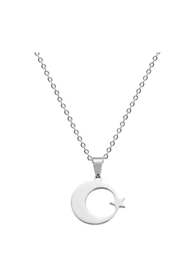 Tesbihane Kadın Çelik Kolye - Kişiye Özel - Gümüş Renk - Ayyıldız Tasarım - 45 Cm