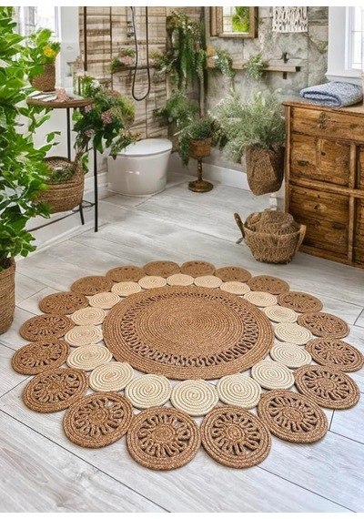 Ayrex Doğal Jüt Kilim Moderin Görünümlü Salon Örtüsü Paspas Halı Banyo Mutfak Halısı Yatak Odası Veranda Ba Diğer