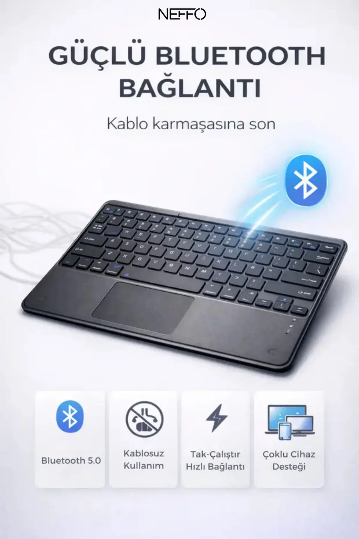 Touchpadli Kablosuz Klavye Sessiz Tuş Bilgisayar Tablet