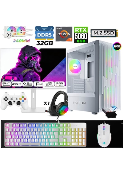 Fazeon Astra X630 R7-7700X 32 GB 1 TB M.2 NVMe SSD 8 GB RTX5060 24.5" Free Dos Masaüstü Oyuncu Bilgisayarı