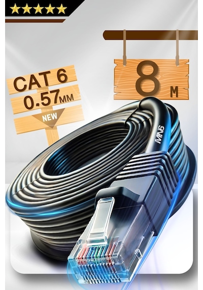 MN6 M107X 8 Metre Ethernet kablo/UTP 0.57mm Cat6 Iki Kat Korumalı/iç Dış Mekan/8 Metre Cat6 Kablo