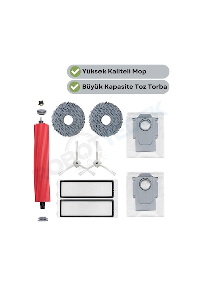 Roborock Qrevo Dikkat S,pro,maxv Değil Uyumlu Ana Fırça, Hepa Filtre,beyaz Yan Fırça, Mop,toz Torbası 9 Parça