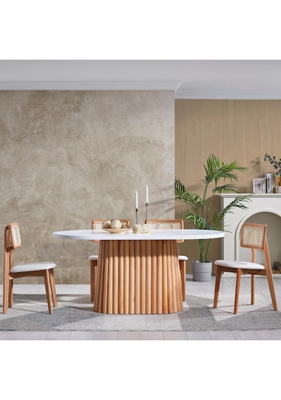 Zeus Hazeranlı Hasırlı Model Ahşap Bohem Sandalye Natural - Beyaz
