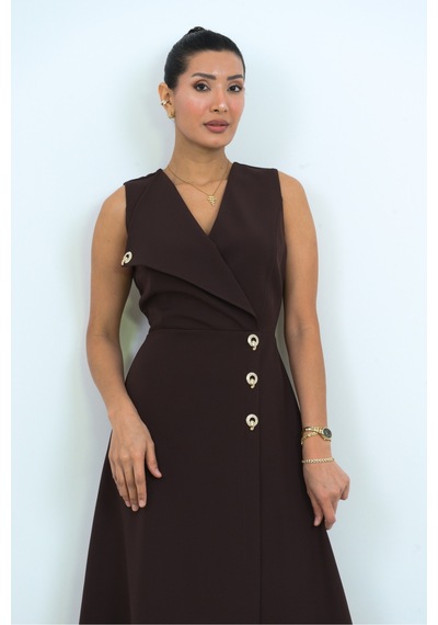 Dorne Moda Gold Düğme Detaylı Midi Elbise - Düğün - Mezuniyet - Ofis Şıklığı Kahverengi Kahverengi Dorne Moda Gold Düğme Detaylı Midi Elbise - Düğün - Mezuniyet - Ofis Şıklığı Kahverengi Kahverengi