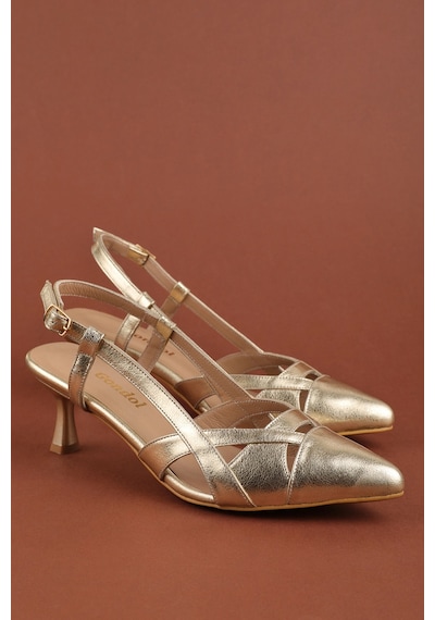 Gondol Kadın Hakiki Deri İnce Stiletto Topuklu Abiye Ayakkabı Ast.6870 Gold