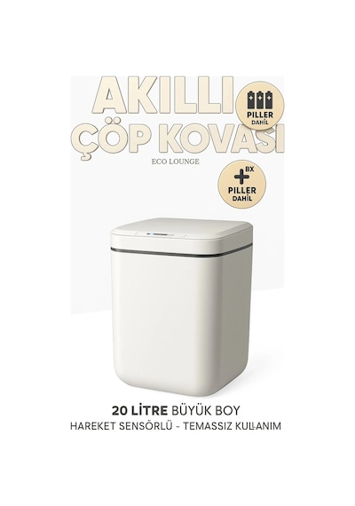 Akıllı Otomatik Kapaklı 20 Litre Çöp Kutusu Hareket Sensörlü Hijyenik Sessiz Ev Ofis