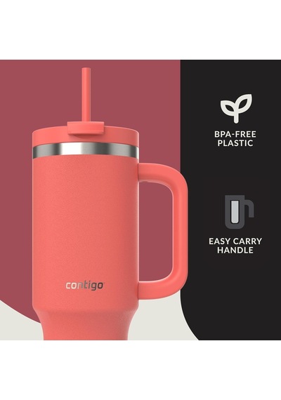 Contigo Üniseks Yetişkin Streeterville Tumbler Pipetli Yalıtımlı Su Şişesi, 1.2l, Mercan Genel